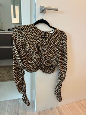 Banana republic Polka Dot Ruched Crop Top - Black & Gold